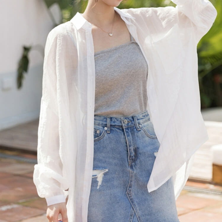 シースルー シフォン 薄手 長袖シャツ