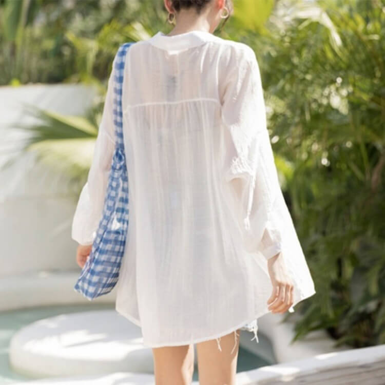 シースルー シフォン 薄手 長袖シャツ