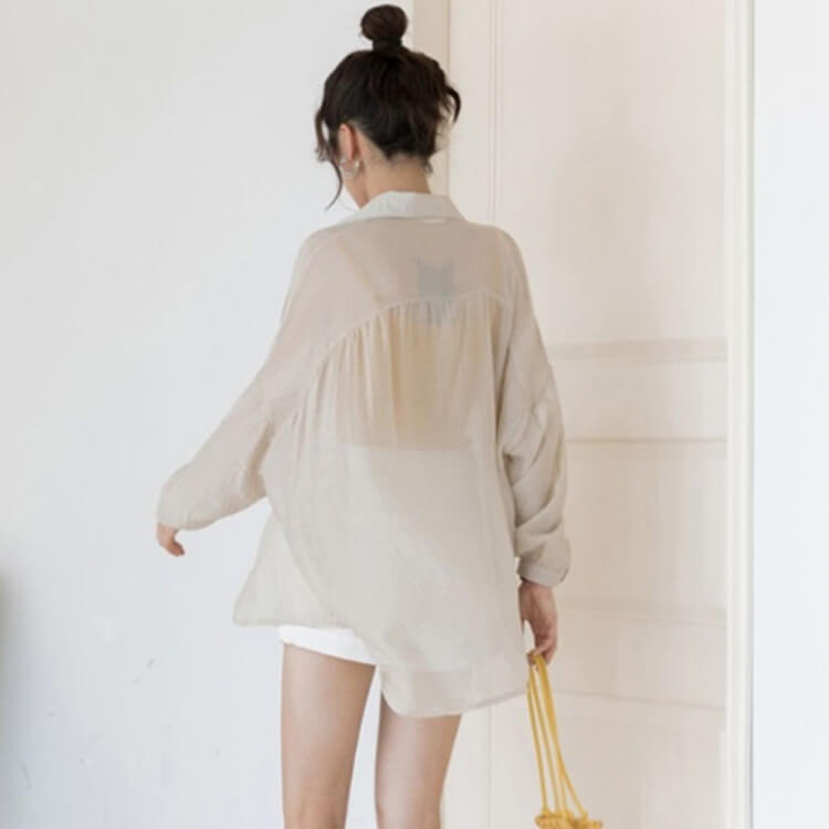 シースルー シフォン 薄手 長袖シャツ