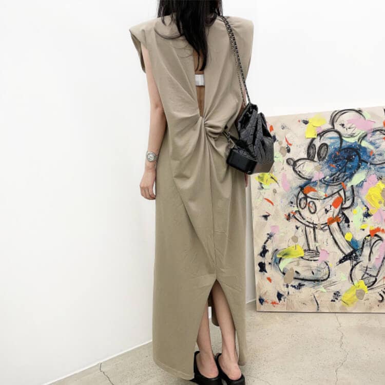 バッククロス 背中見せ Aライン ロングワンピース