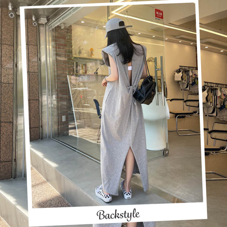 バッククロス 背中見せ Aライン ロングワンピース