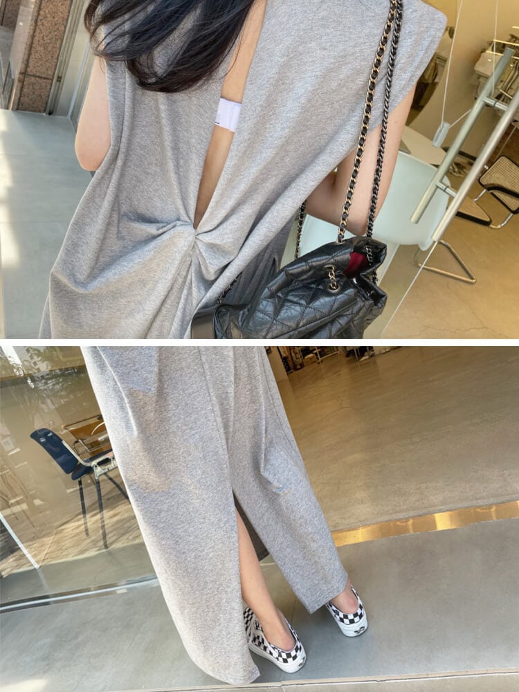 バッククロス 背中見せ Aライン ロングワンピース