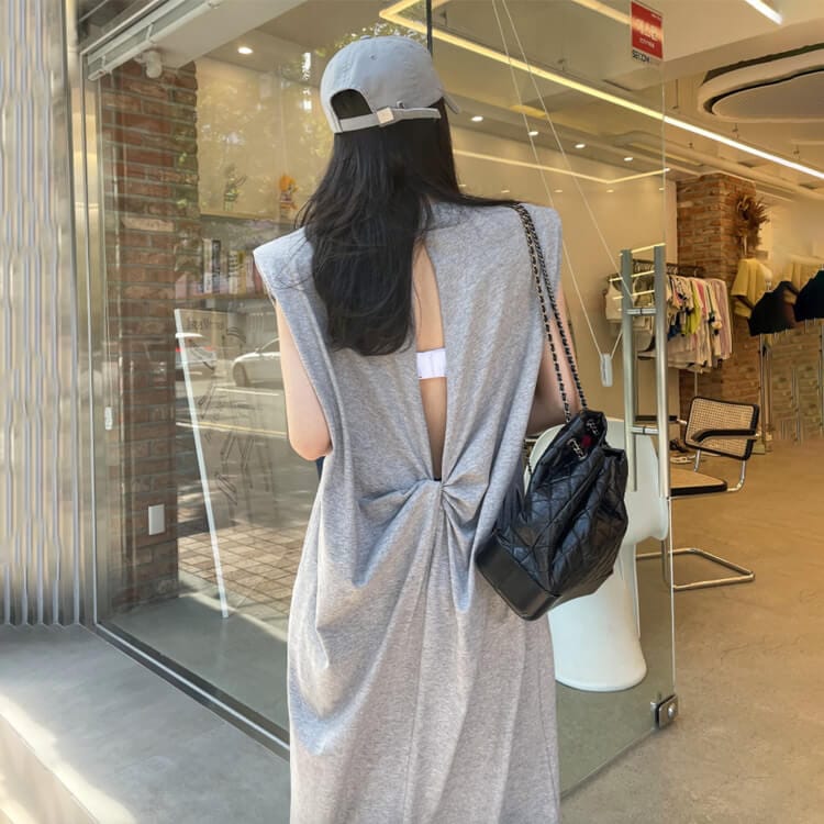 バッククロス 背中見せ Aライン ロングワンピース