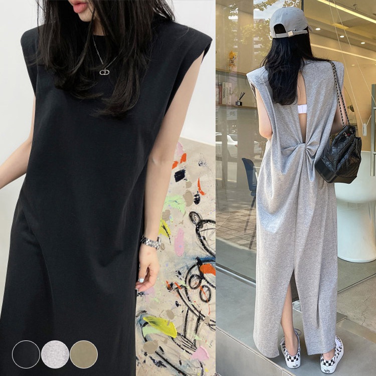 バッククロス 背中見せ Aライン ロングワンピース