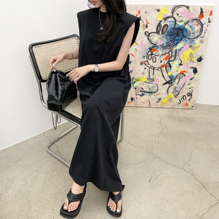 バッククロス 背中見せ Aライン ロングワンピース