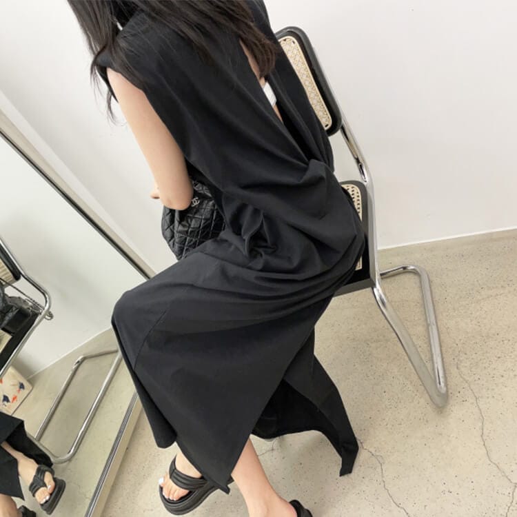 バッククロス 背中見せ Aライン ロングワンピース