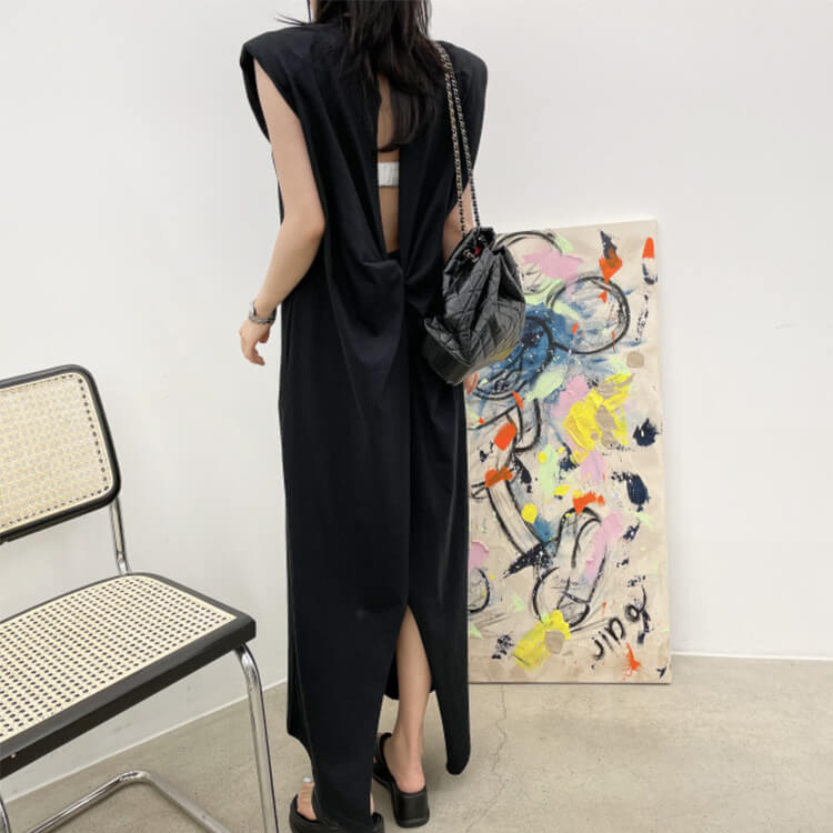 バッククロス 背中見せ Aライン ロングワンピース