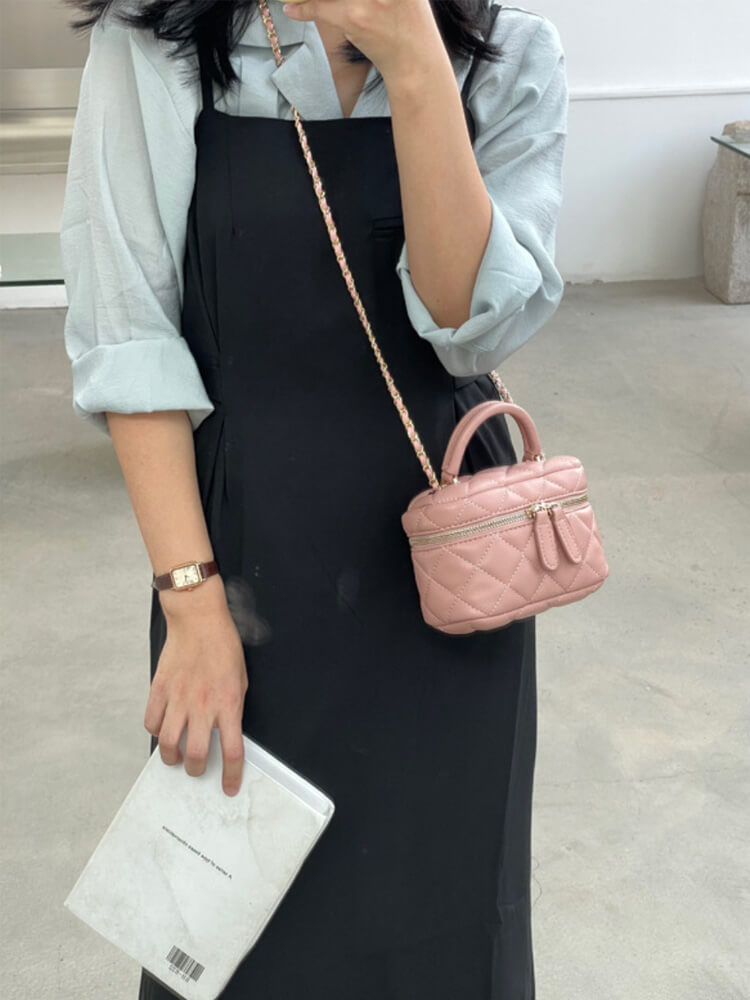 ダイヤ柄キルティング ミニ ボックス ポシェット