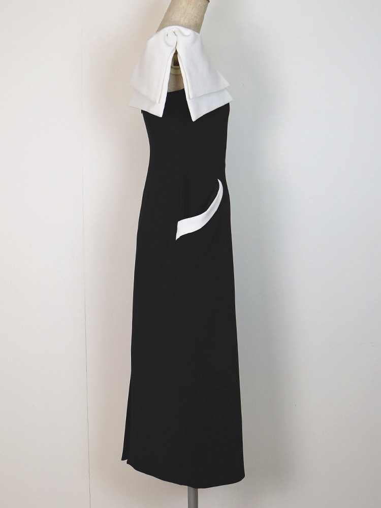 ビックリボン ワンショルダー ミモレ丈 タイトドレス