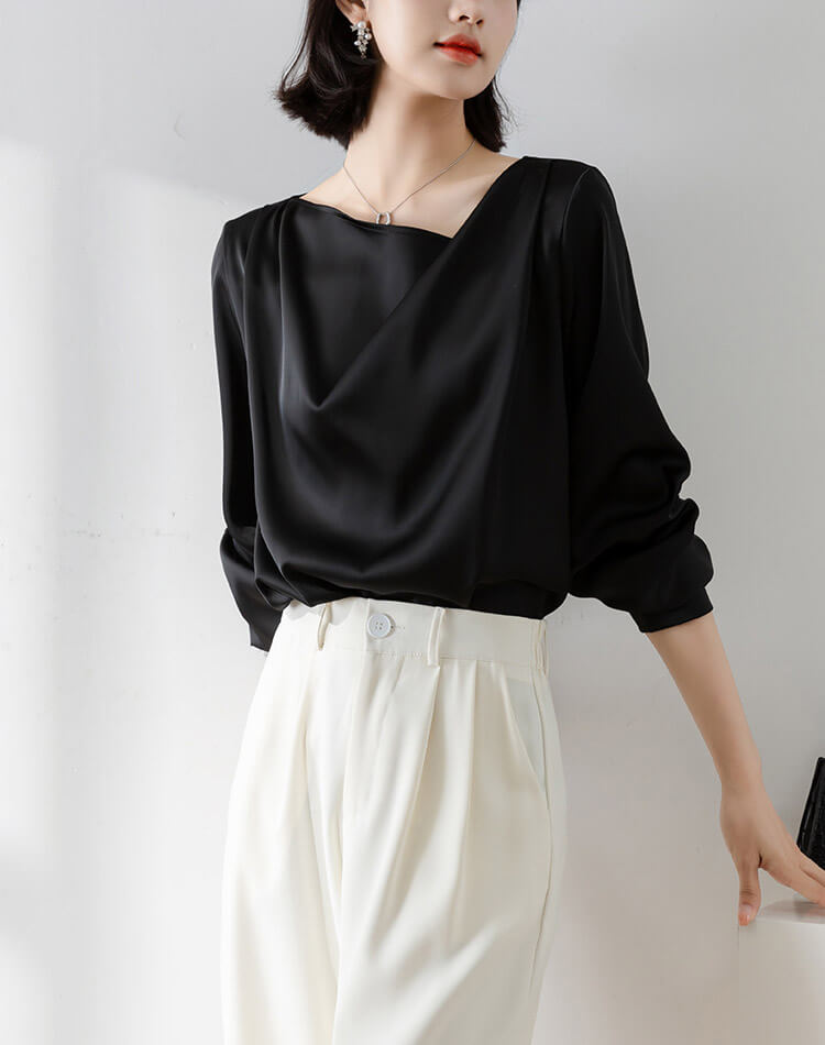 アシンメトリー Vネック きれいめ 長袖 ブラウス