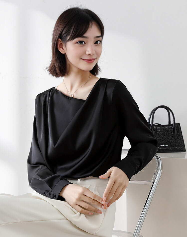 アシンメトリー Vネック きれいめ 長袖 ブラウス