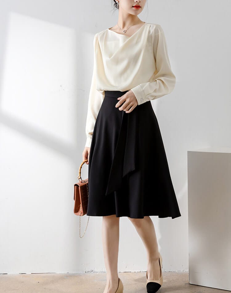 アシンメトリー Vネック きれいめ 長袖 ブラウス