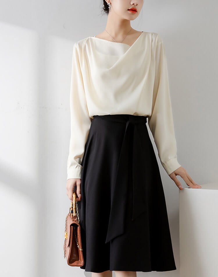 アシンメトリー Vネック きれいめ 長袖 ブラウス