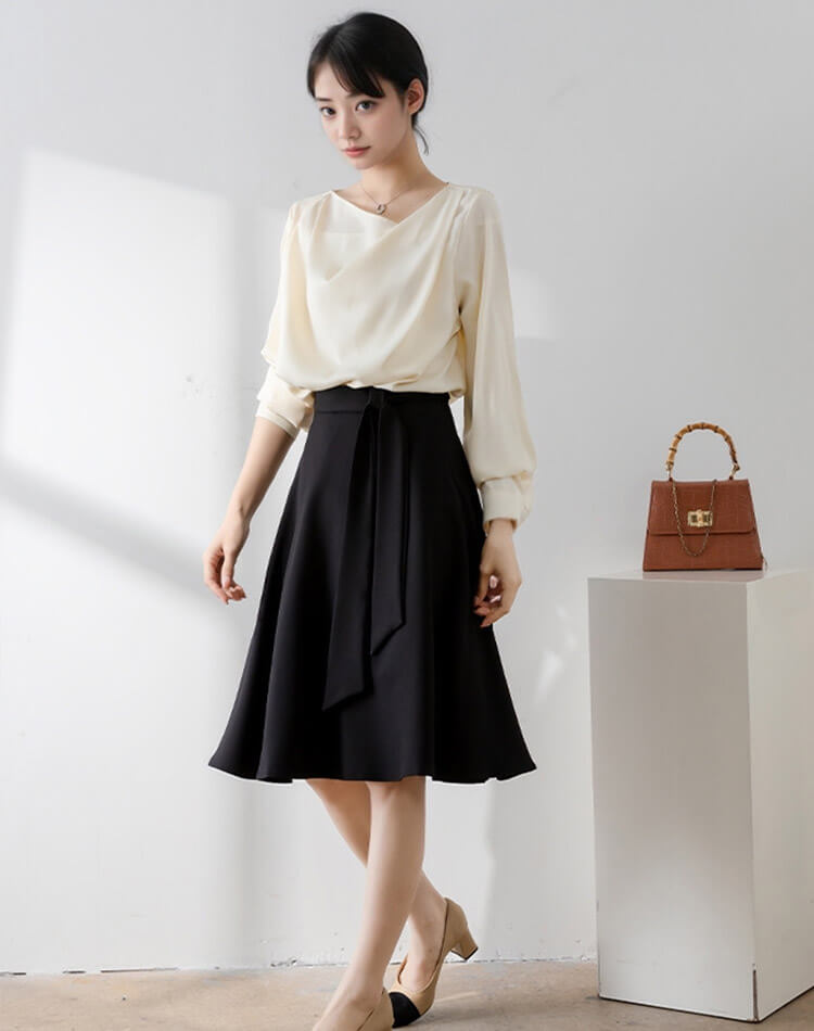 アシンメトリー Vネック きれいめ 長袖 ブラウス