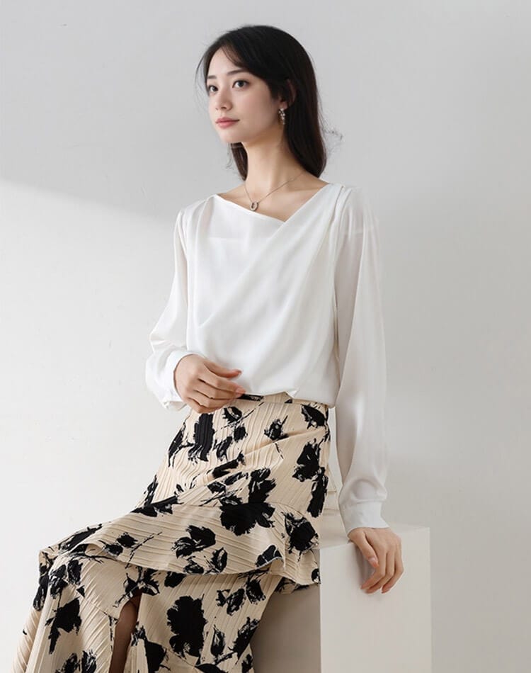 アシンメトリー Vネック きれいめ 長袖 ブラウス