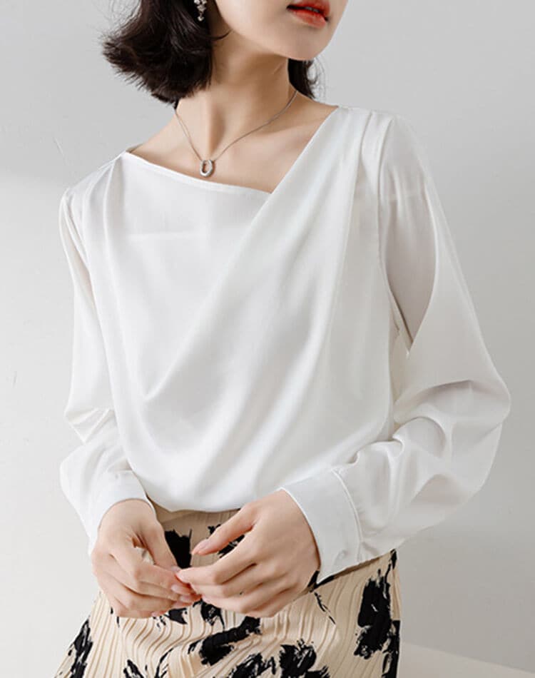 アシンメトリー Vネック きれいめ 長袖 ブラウス