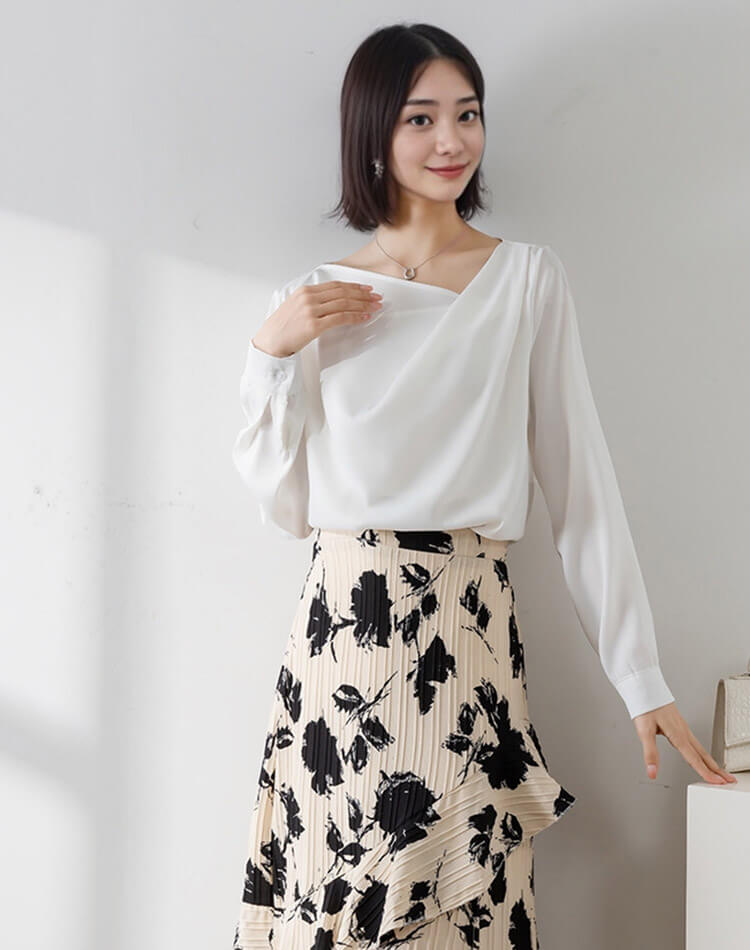 アシンメトリー Vネック きれいめ 長袖 ブラウス