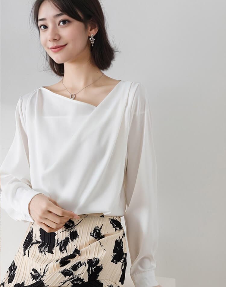 アシンメトリー Vネック きれいめ 長袖 ブラウス