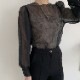 ぽわん袖 しわ加工 長袖 シアーブラウス
