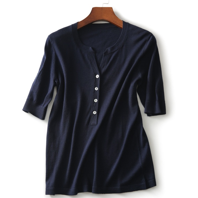 きれいめ ヘンリーネック 5分袖 Ｔシャツ