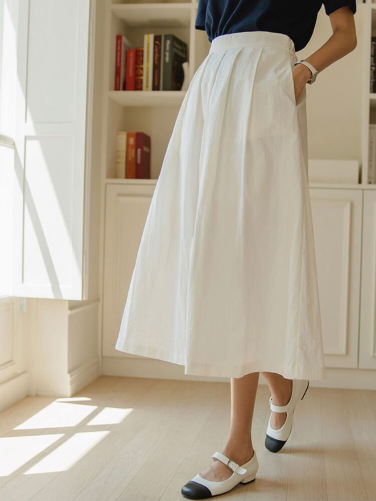 さわやか ミモレ丈 Aライン プリーツスカート