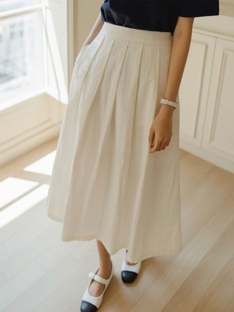 さわやか ミモレ丈 Aライン プリーツスカート