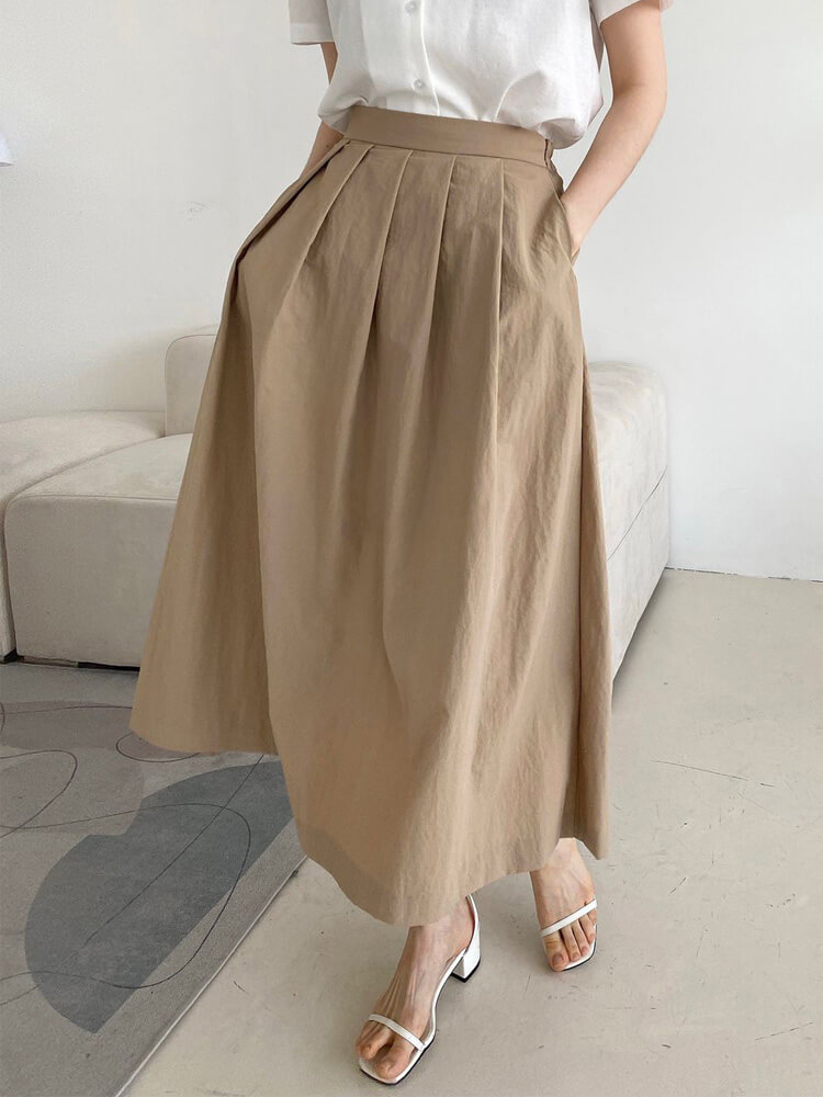 さわやか ミモレ丈 Aライン プリーツスカート