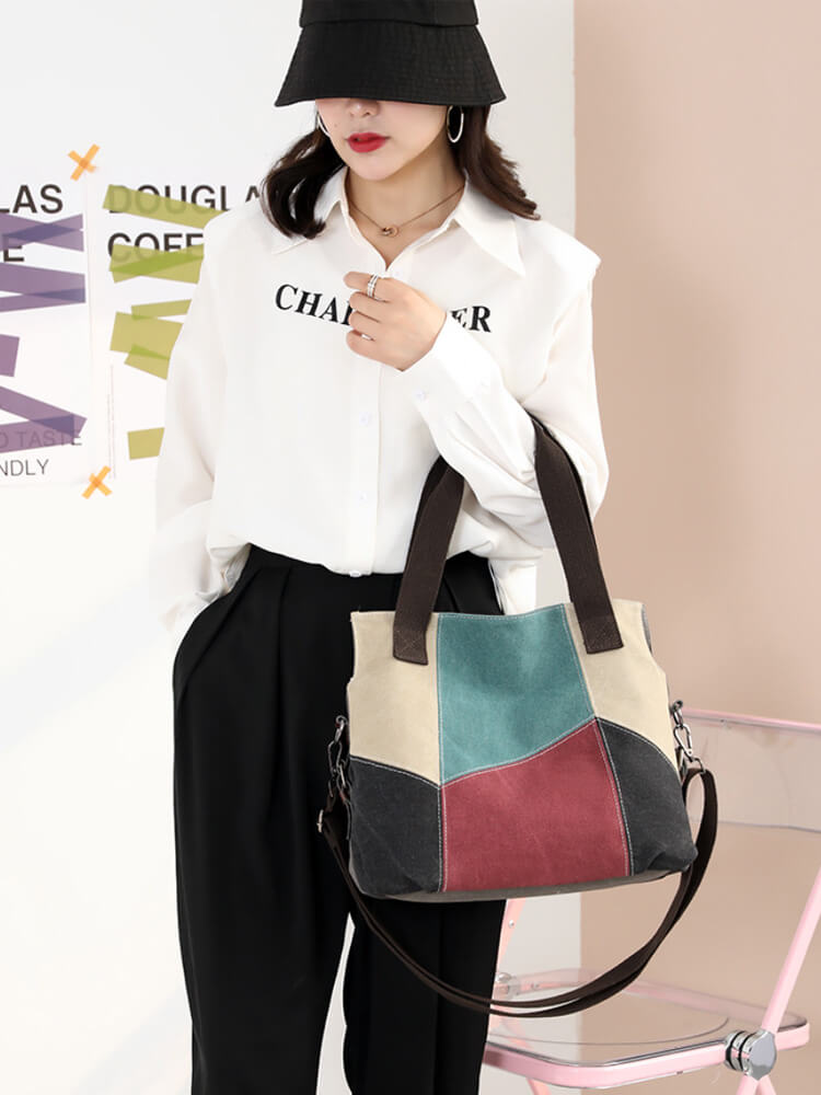 3WAY バイカラー パッチワーク キャンバスバッグ