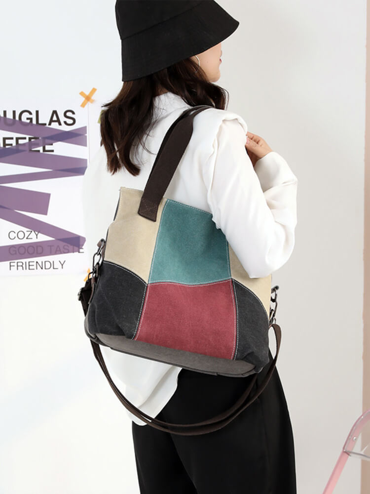 3WAY バイカラー パッチワーク キャンバスバッグ