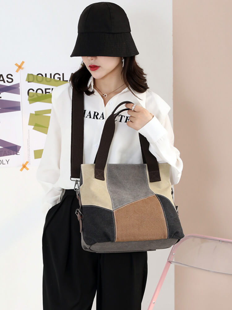 3WAY バイカラー パッチワーク キャンバスバッグ
