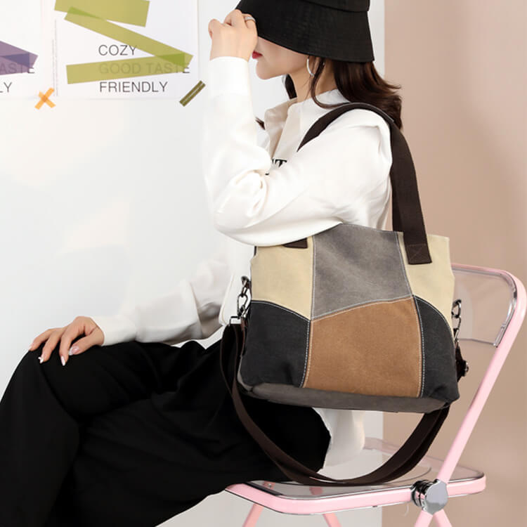 3WAY バイカラー パッチワーク キャンバスバッグ