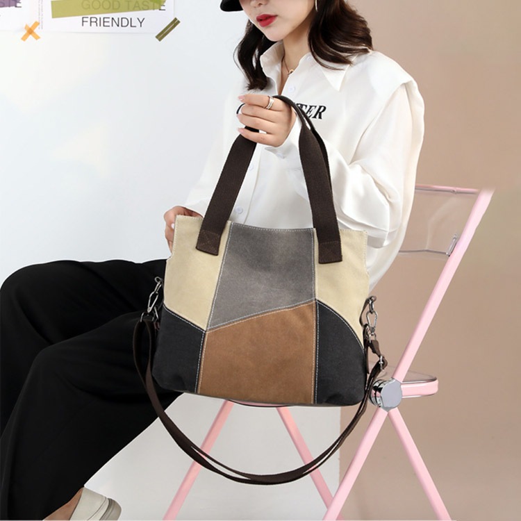 3WAY バイカラー パッチワーク キャンバスバッグ