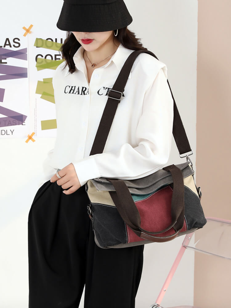 3WAY バイカラー パッチワーク キャンバスバッグ