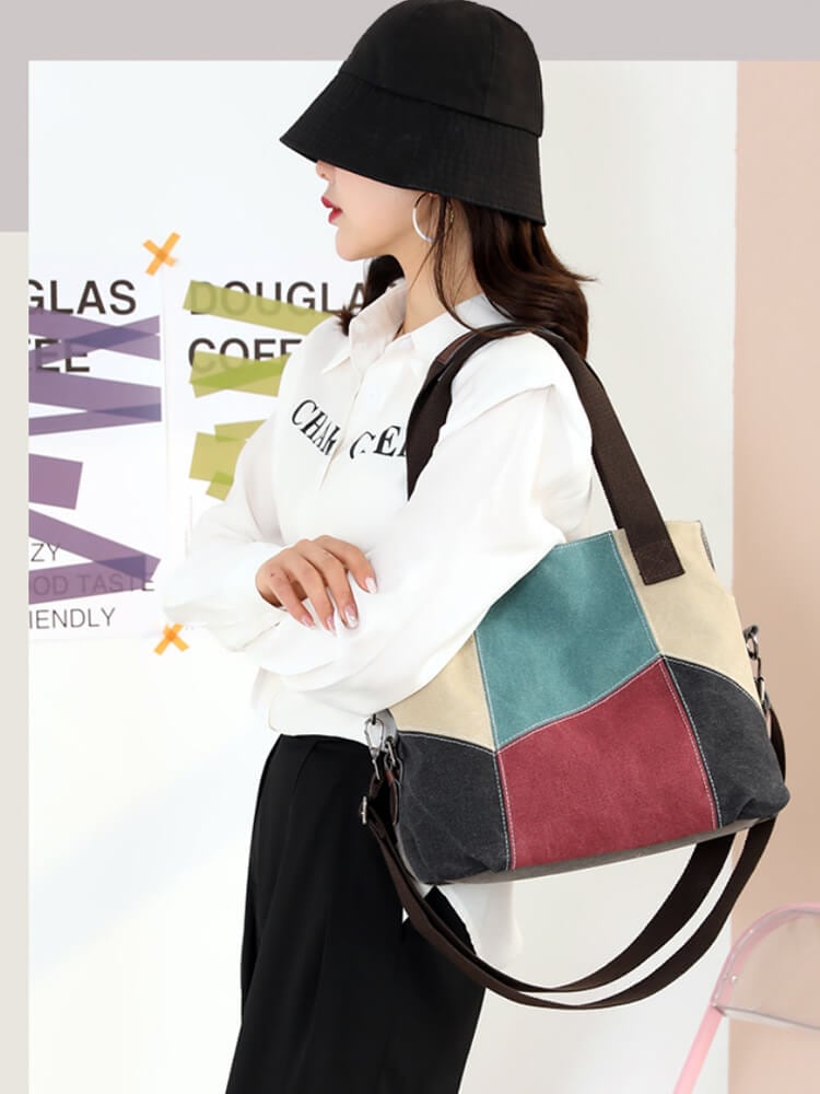 3WAY バイカラー パッチワーク キャンバスバッグ