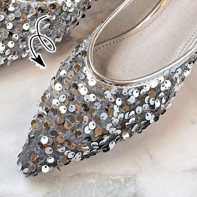 柔らかい スパンコール ポインテッドトゥ フラットパンプス