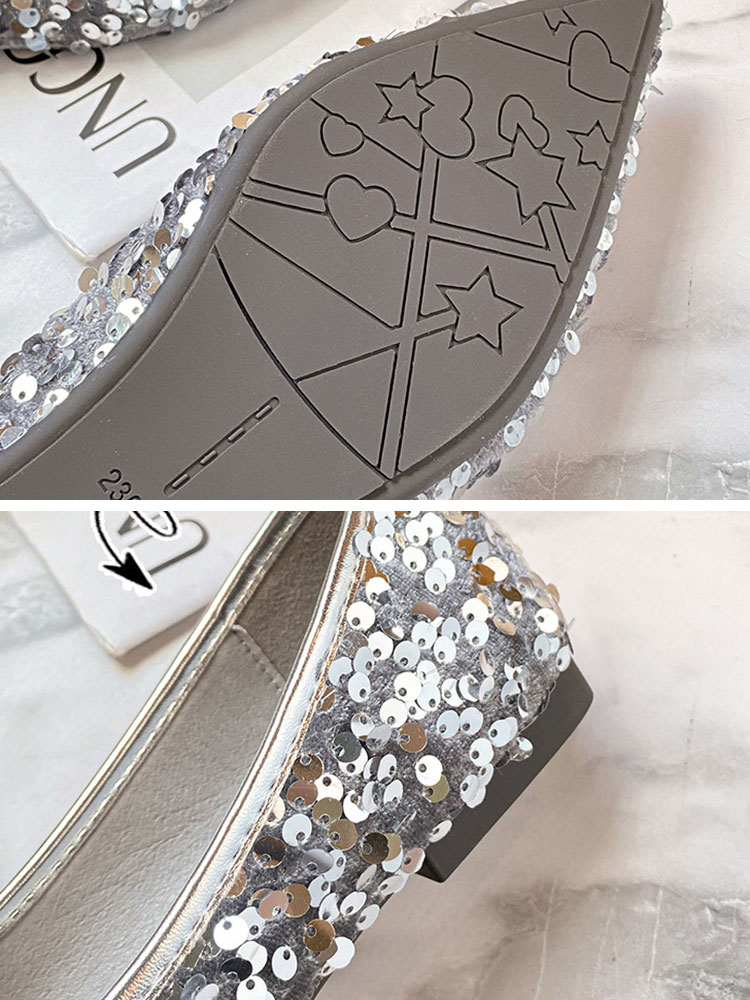 柔らかい スパンコール ポインテッドトゥ フラットパンプス