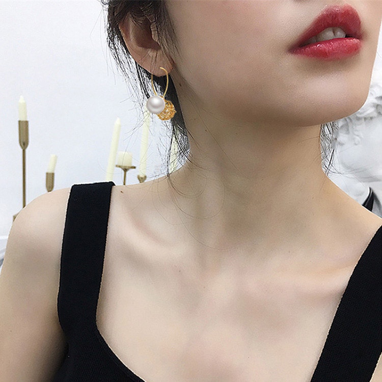 パールキャッチ メタルボール ストーン フープピアス