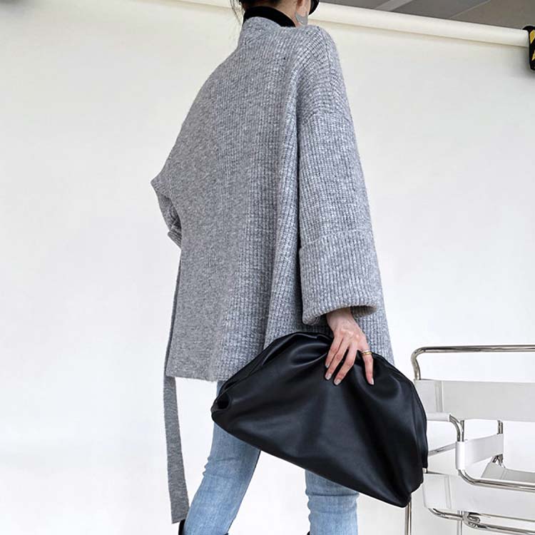 ベルト付き ざっくり編み ニットカーディガン