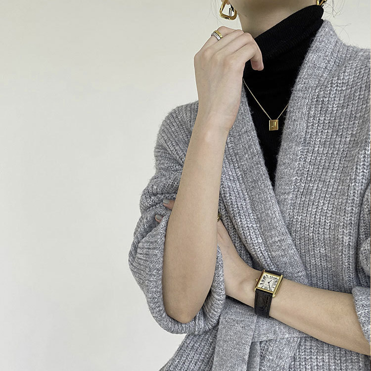 ベルト付き ざっくり編み ニットカーディガン