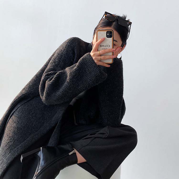 ベルト付き ざっくり編み ニットカーディガン