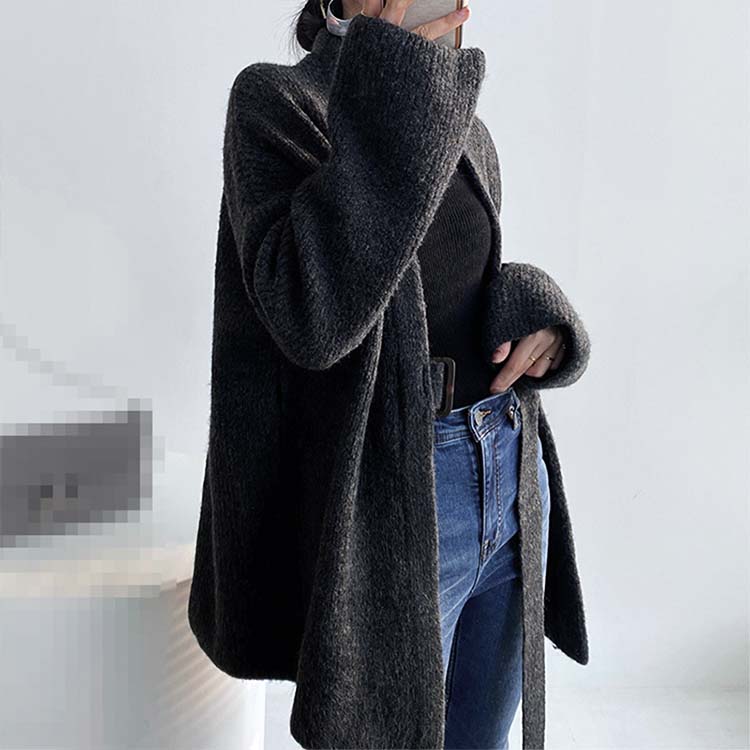 ベルト付き ざっくり編み ニットカーディガン