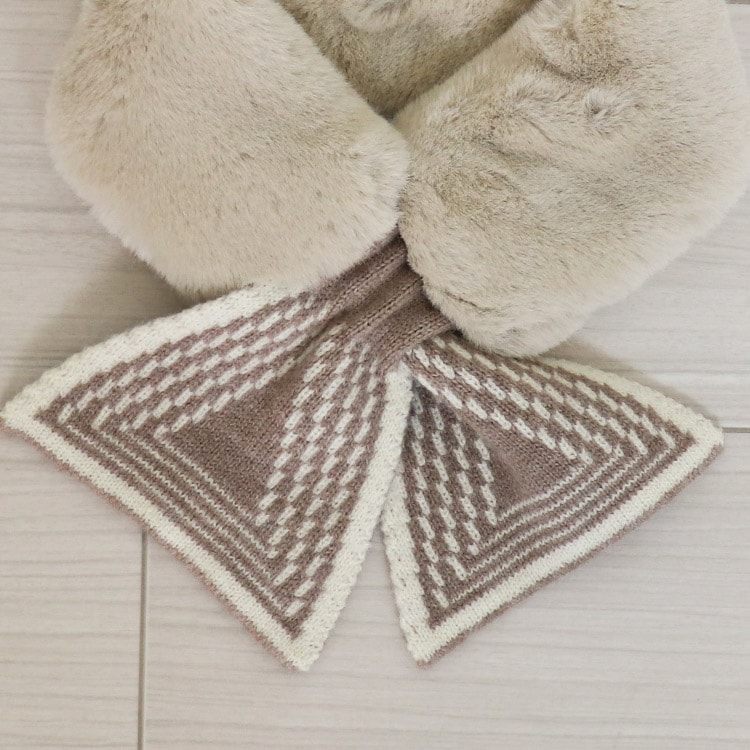 ふわふわフェイクファー かわいい リボン ミニマフラー