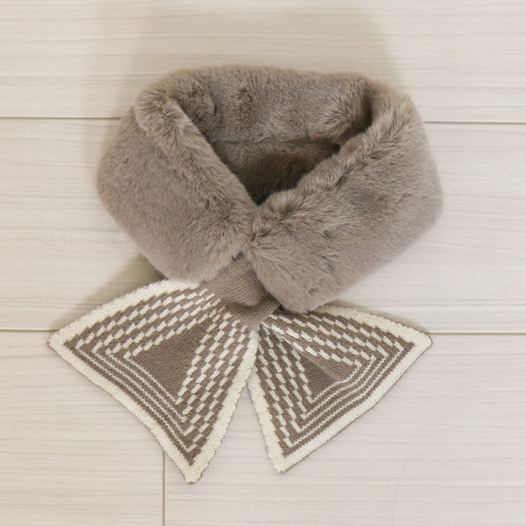 ふわふわフェイクファー かわいい リボン ミニマフラー