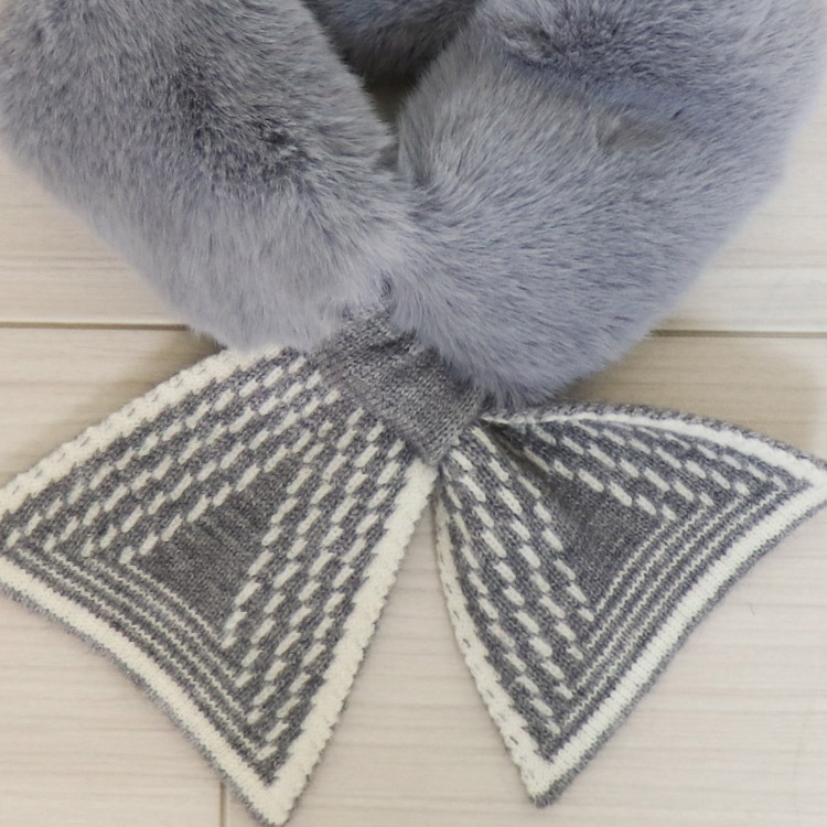 ふわふわフェイクファー かわいい リボン ミニマフラー