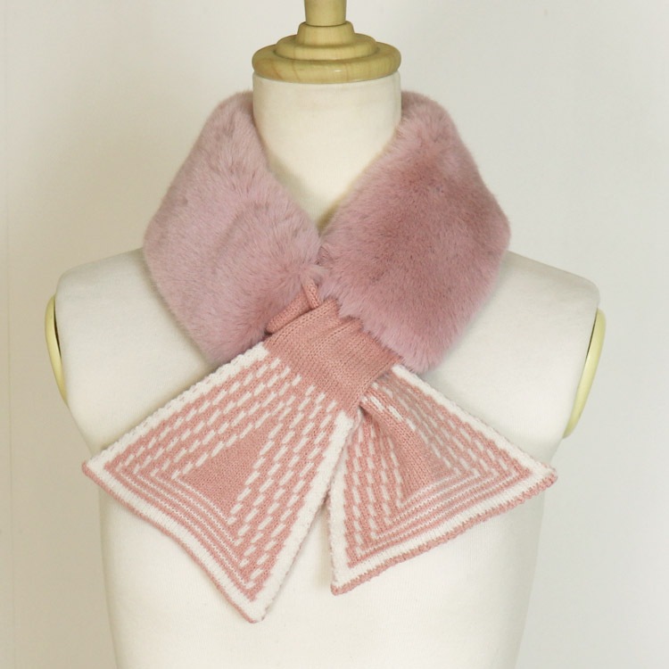 ふわふわフェイクファー かわいい リボン ミニマフラー