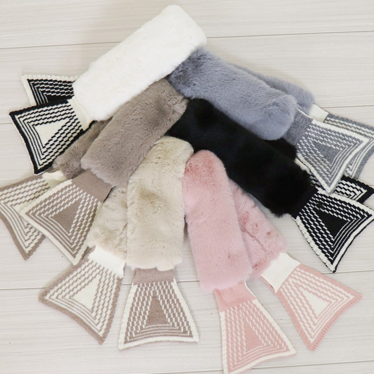 ふわふわフェイクファー かわいい リボン ミニマフラー