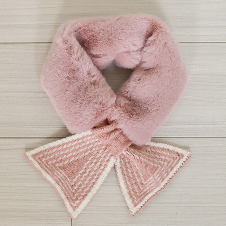 ふわふわフェイクファー かわいい リボン ミニマフラー