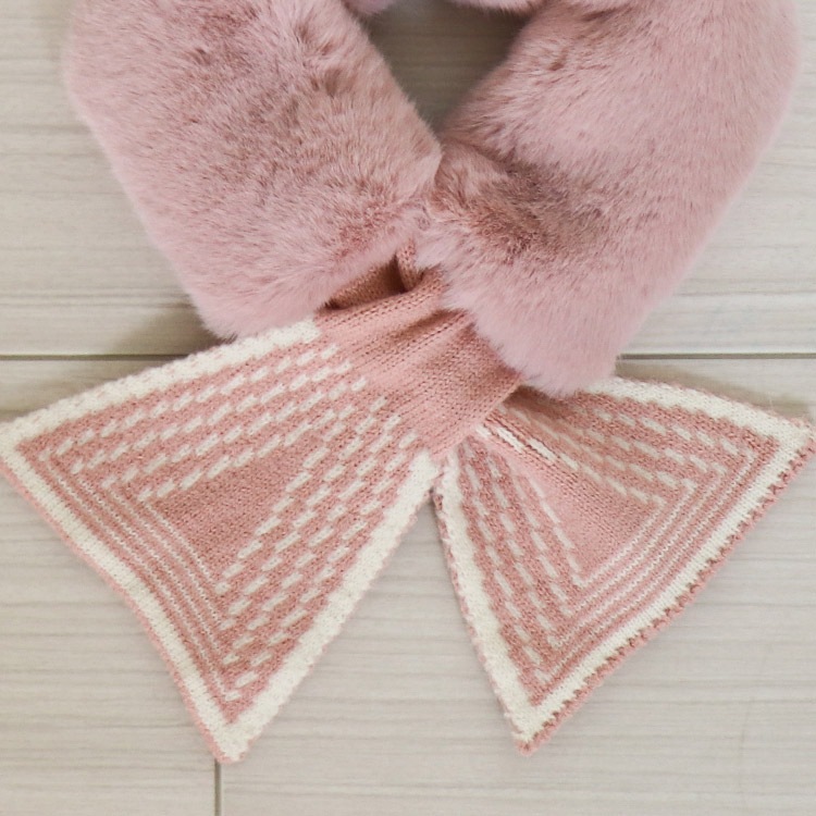 ふわふわフェイクファー かわいい リボン ミニマフラー