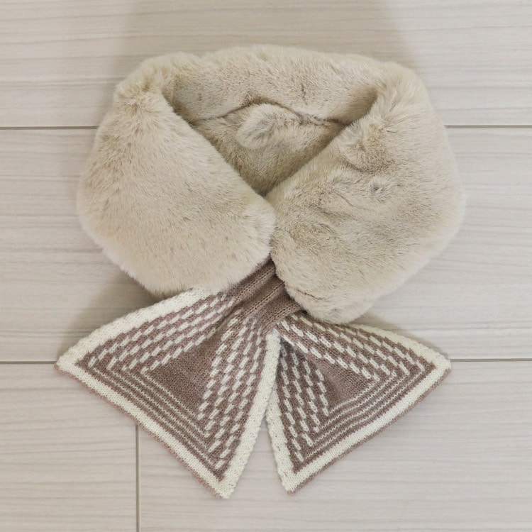 ふわふわフェイクファー かわいい リボン ミニマフラー