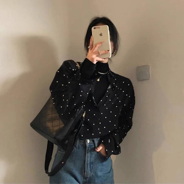 レトロな ドット柄 長袖 レディース ブラウス